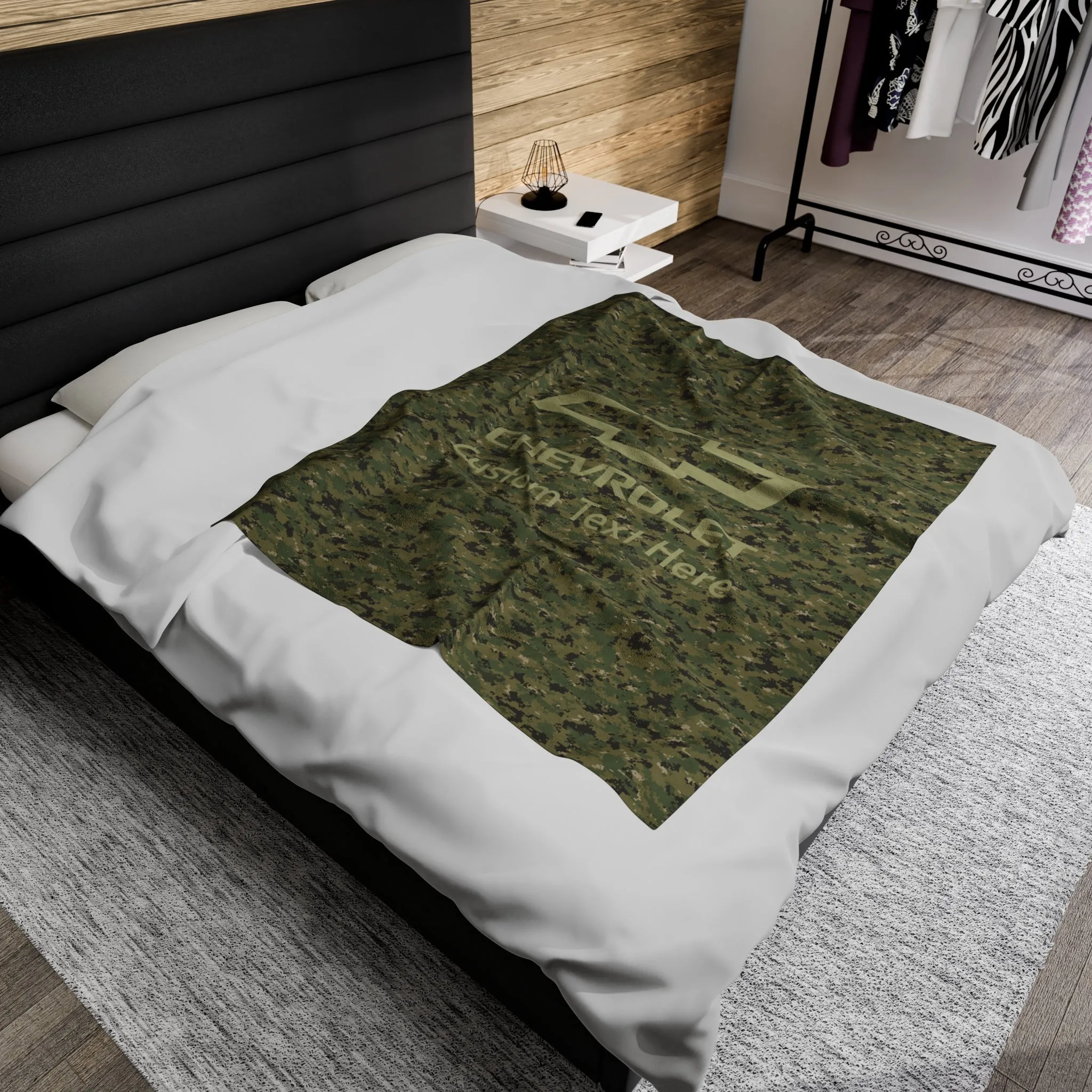 Personalized Chevrolet Bowtie Digital Camo Velveteen Plush Blanket