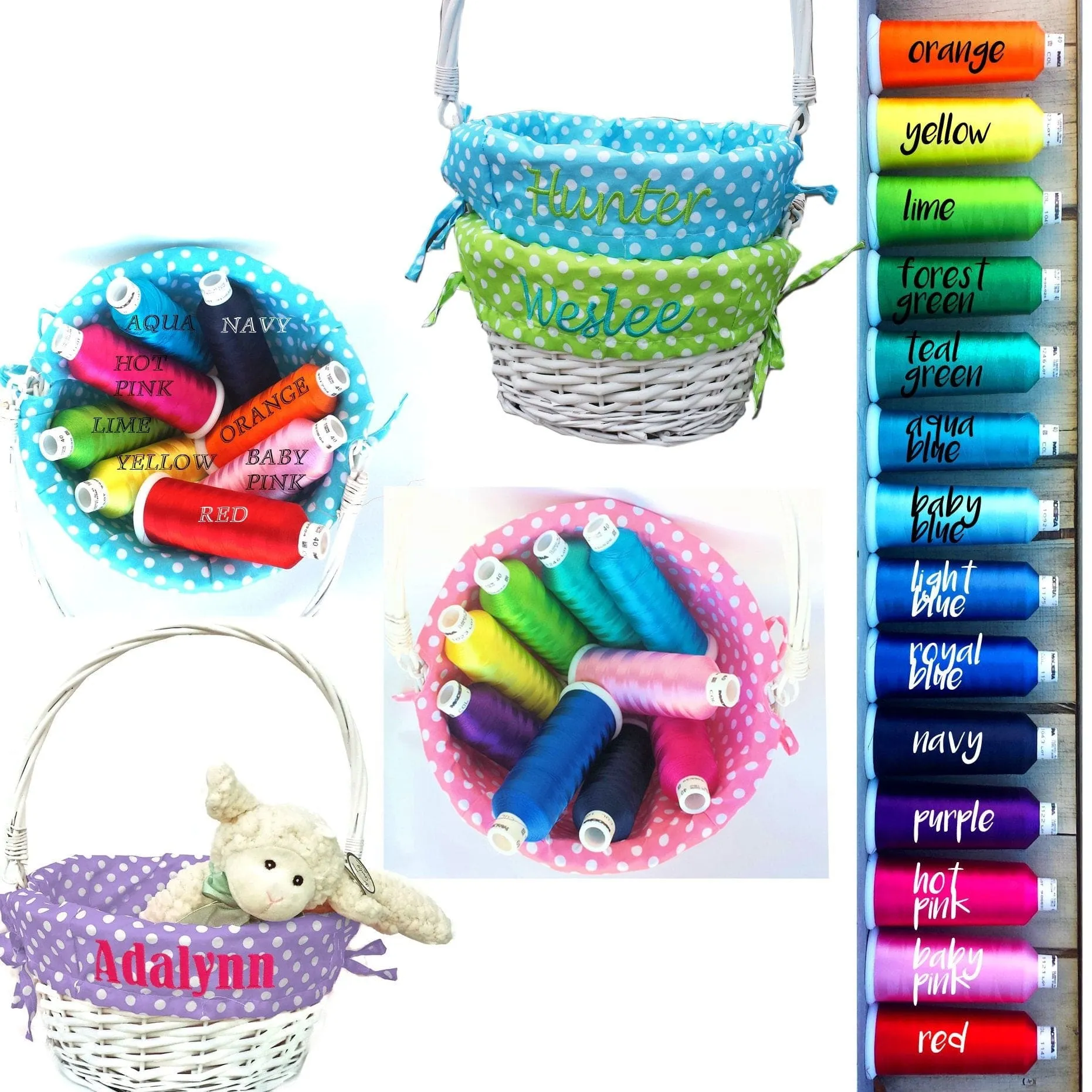 Personalized Easter Basket -Easter Baskets Folding Handle Polkadot Easter Basket Liner Blue Green Purple Pink For Boys Girls White Yellow