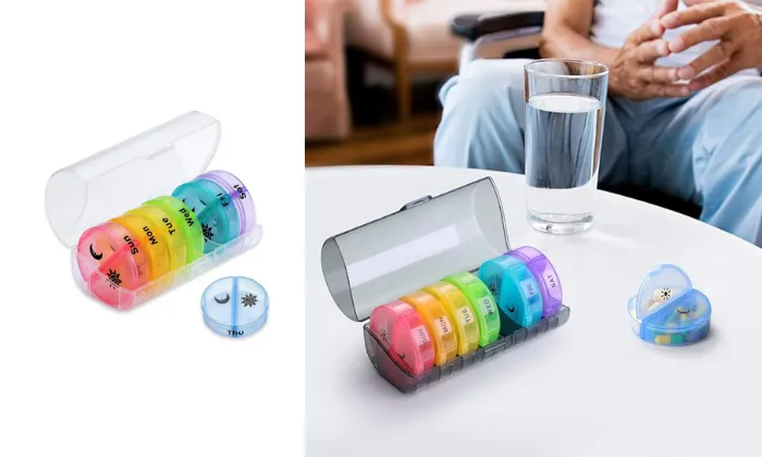 Pill Boxes 7-Day Pill Organizer With 2 Compartments Portable