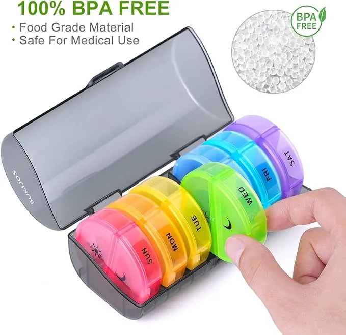 Pill Boxes 7-Day Pill Organizer With 2 Compartments Portable