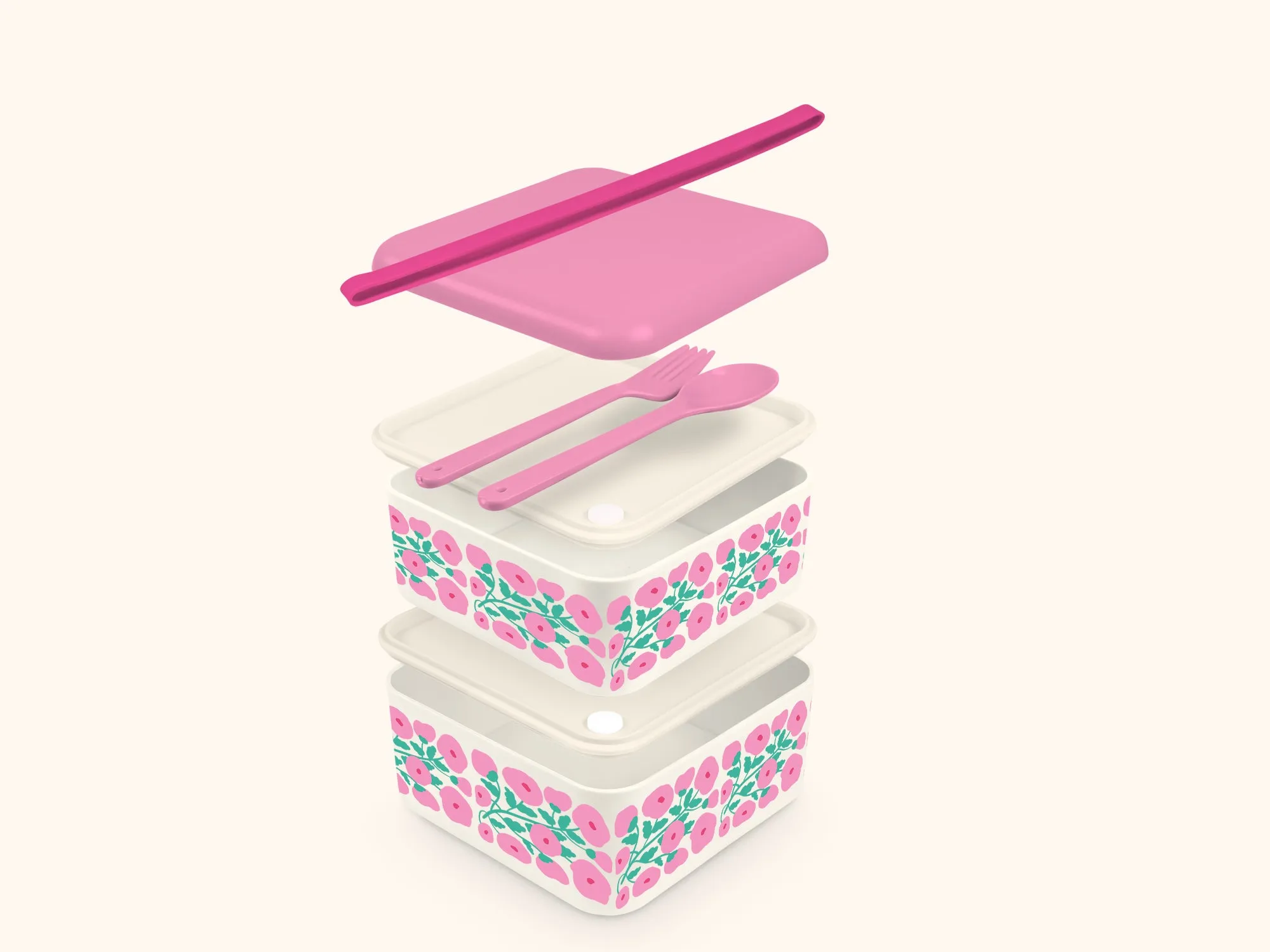 Pink Poppies Lunch Size Bento Box