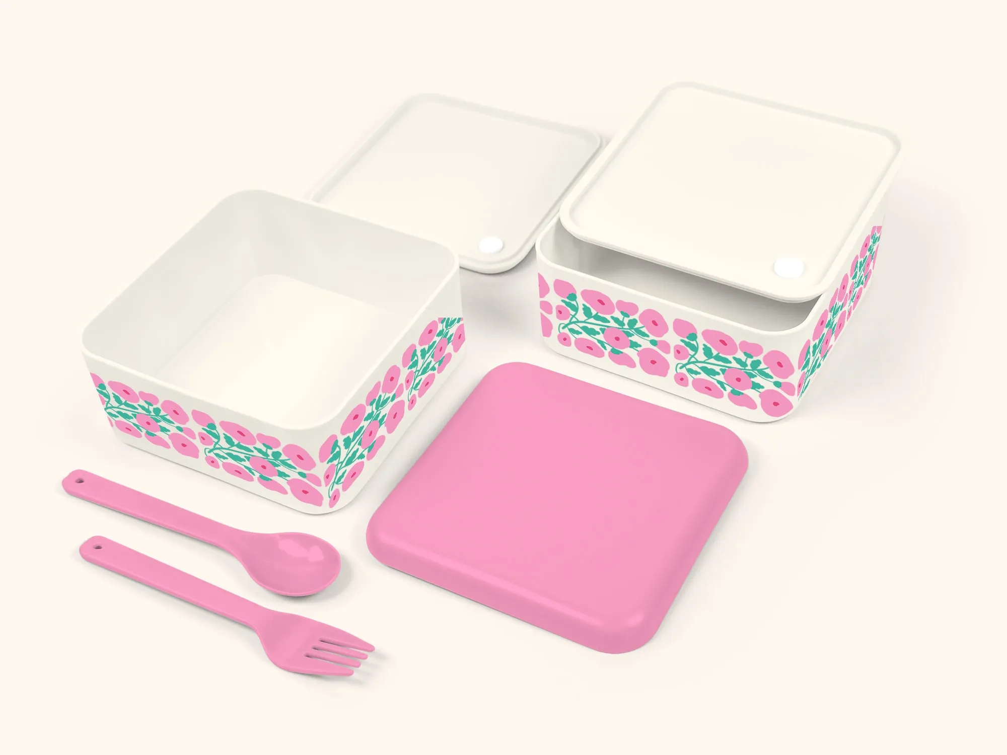 Pink Poppies Lunch Size Bento Box