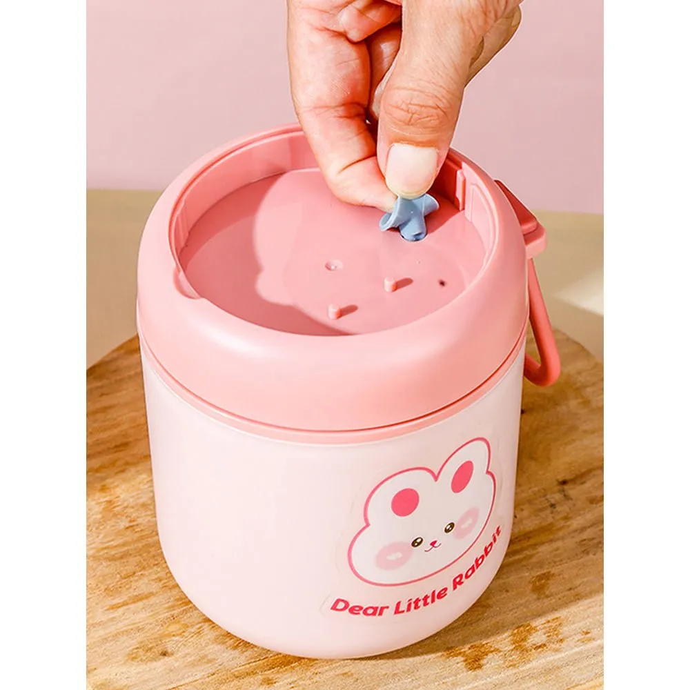 Pink Rabbit, Stainless Steel Soup Box /Tiffin with Insulated Vertical Tiffin Bag with detachable Spoon for Kids and Adults.