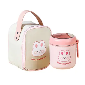 Pink Rabbit, Stainless Steel Soup Box /Tiffin with Insulated Vertical Tiffin Bag with detachable Spoon for Kids and Adults.