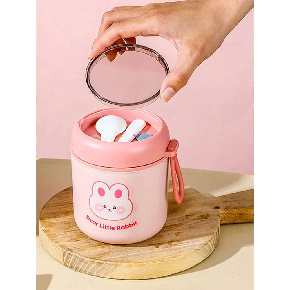 Pink Rabbit, Stainless Steel Soup Box /Tiffin with Insulated Vertical Tiffin Bag with detachable Spoon for Kids and Adults.