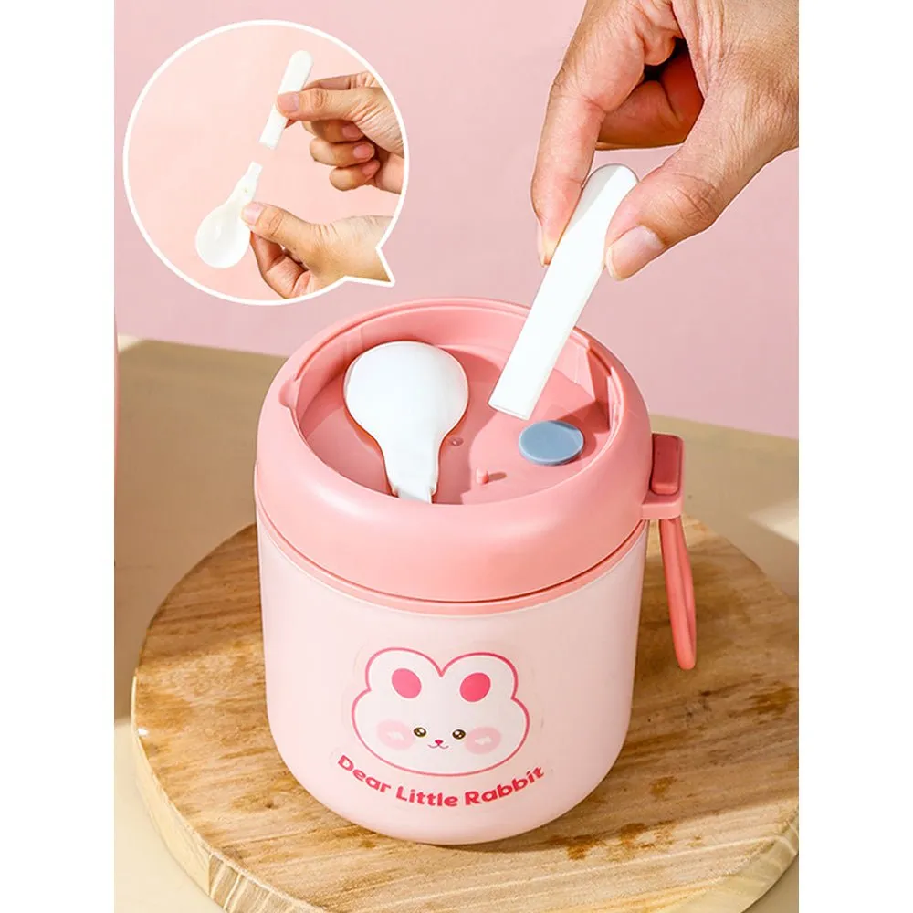 Pink Rabbit, Stainless Steel Soup Box /Tiffin with Insulated Vertical Tiffin Bag with detachable Spoon for Kids and Adults.