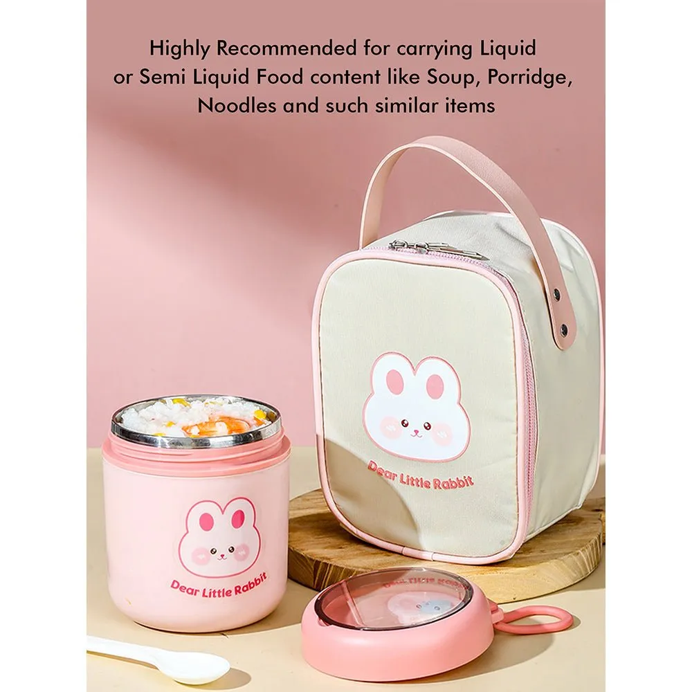 Pink Rabbit, Stainless Steel Soup Box /Tiffin with Insulated Vertical Tiffin Bag with detachable Spoon for Kids and Adults.