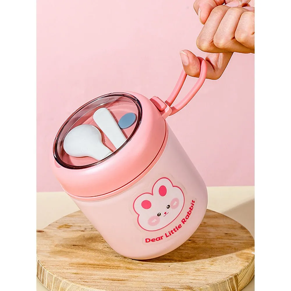 Pink Rabbit, Stainless Steel Soup Box /Tiffin with Insulated Vertical Tiffin Bag with detachable Spoon for Kids and Adults.