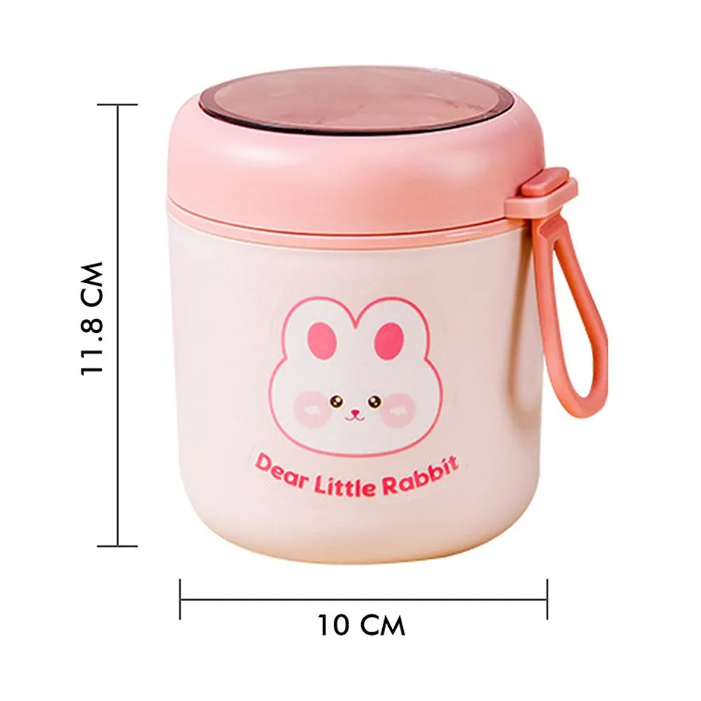 Pink Rabbit, Stainless Steel Soup Box /Tiffin with Insulated Vertical Tiffin Bag with detachable Spoon for Kids and Adults.