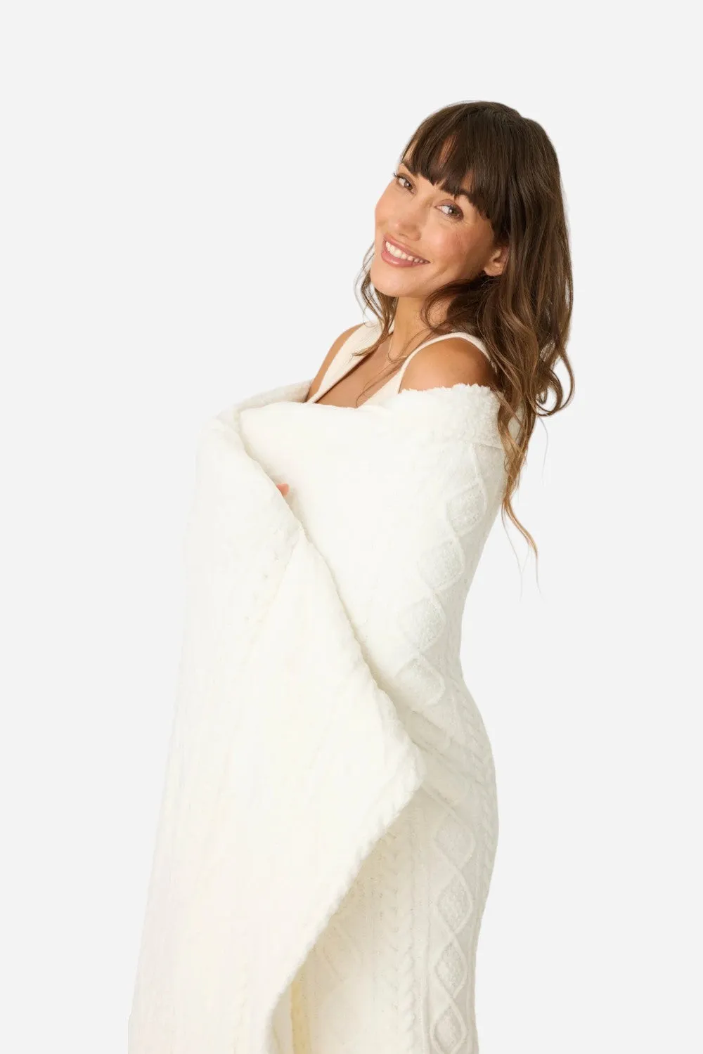 PJ Salvage Cable Crew Lounge Blanket in Ivory
