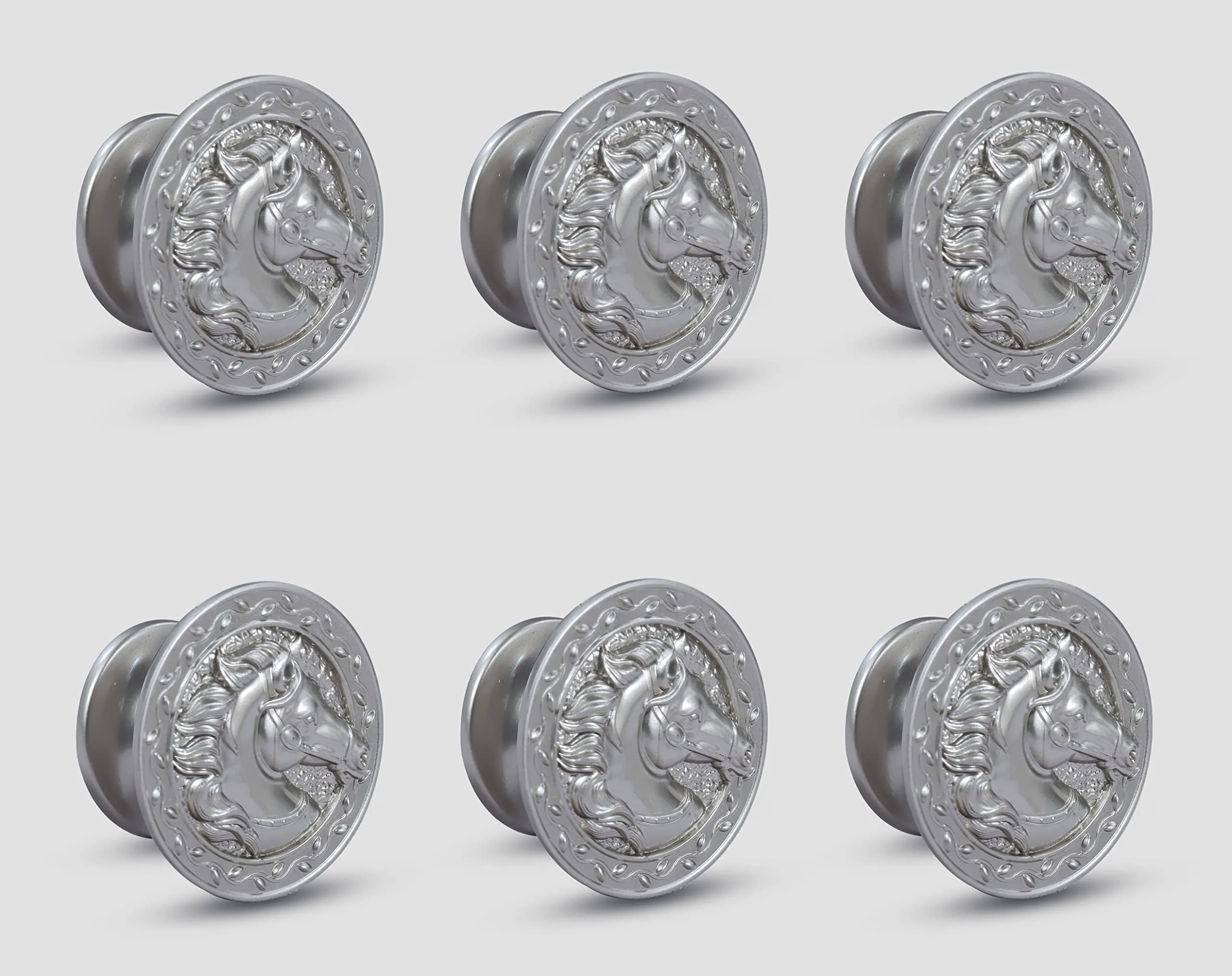 Plantex Horse Face Cabinet Drawer Knob Handle/Kitchen Cabinet Knobs/Knobs for Cabinets and Drawer/Round Drawer Pulls and Knobs- Pack of 6 Pieces (Silver)