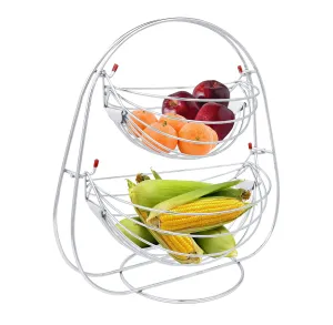 Plantex Stainless Steel Double Step Swing Fruit and Vegetable Basket/Fruit Rack(Silver)