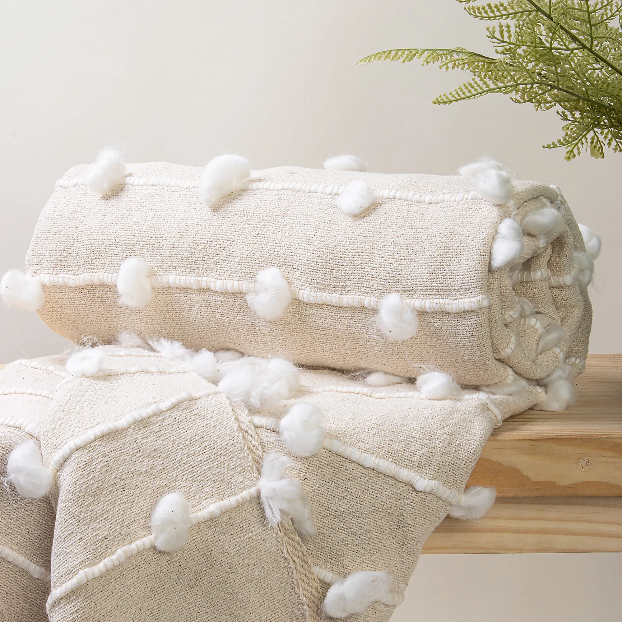 Premium Soft Cream Woven Cotton Throw Blanket