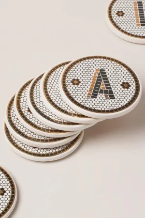 Pub Black and gold Tile Monogram alphabet initial coasters