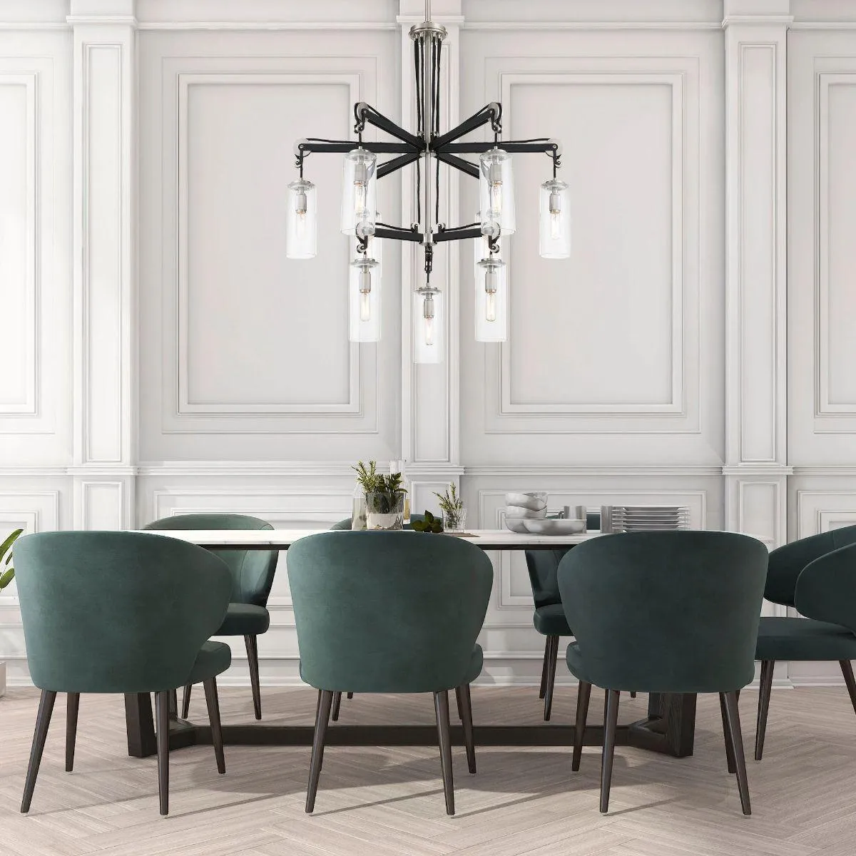 Pullman Junction 30 in. 9 Lights Chandelier Brushed Nickel & Black finish