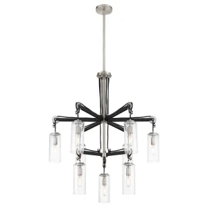 Pullman Junction 30 in. 9 Lights Chandelier Brushed Nickel & Black finish