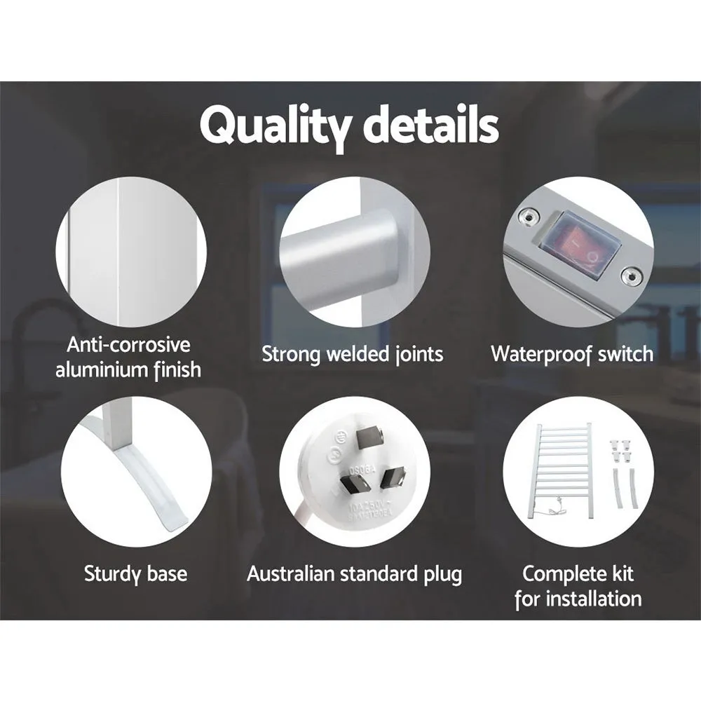 Rapid Heat 10-Bar Heated Towel Rail, Wall-Mounted/Freestanding - Devanti