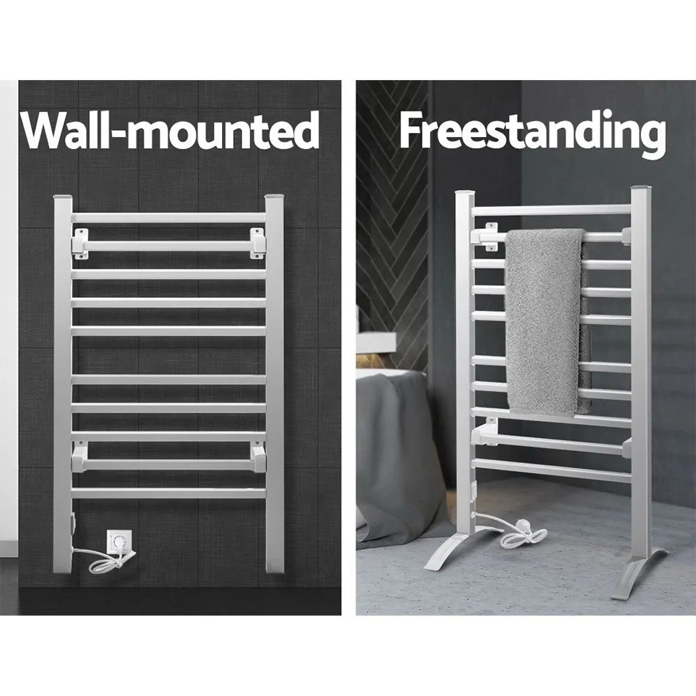 Rapid Heat 10-Bar Heated Towel Rail, Wall-Mounted/Freestanding - Devanti