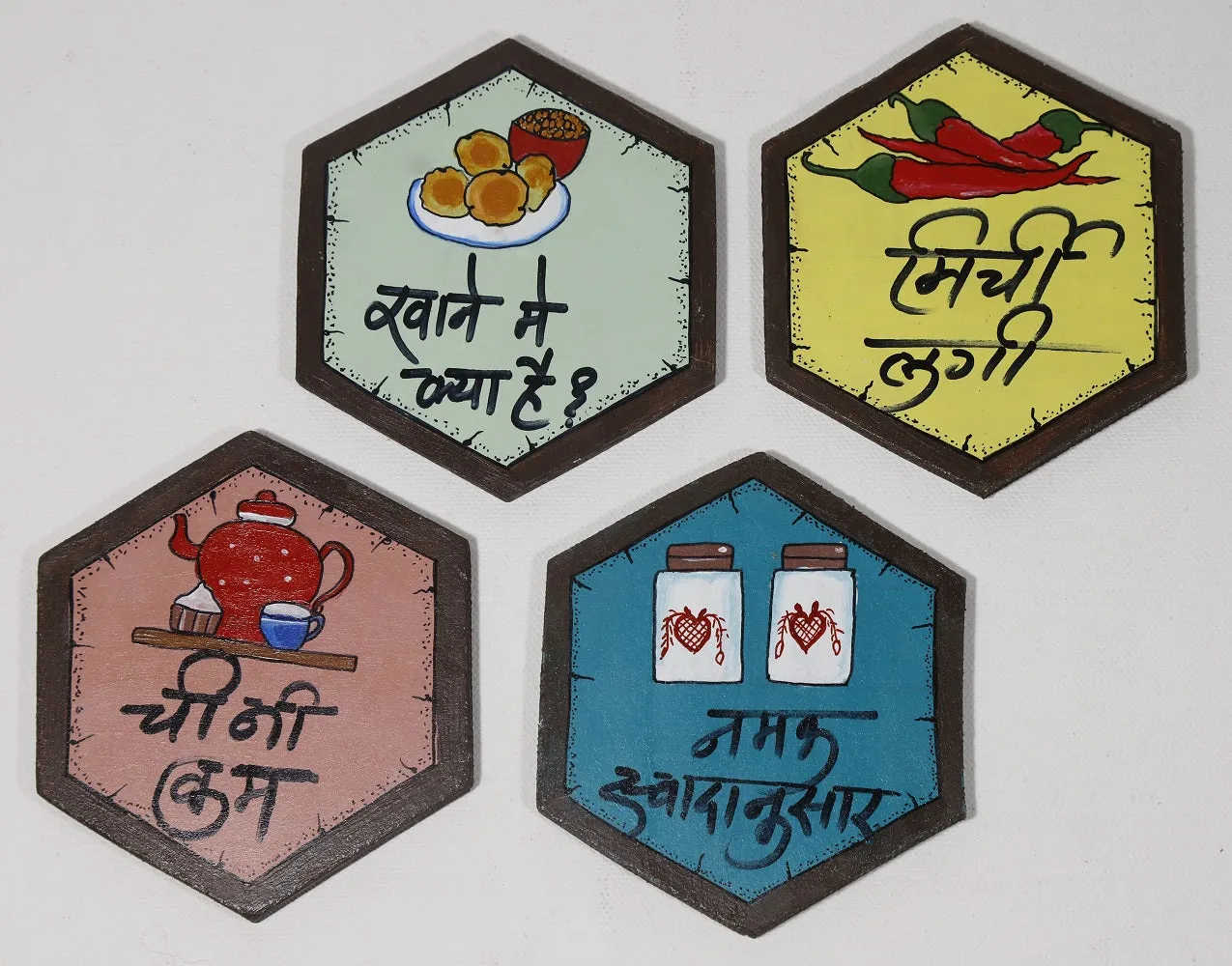 Rasoi Ghar Handpainted Multi-Color Coasters Set of 4 (4x3.5 Inch)