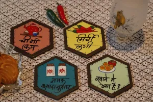 Rasoi Ghar Handpainted Multi-Color Coasters Set of 4 (4x3.5 Inch)