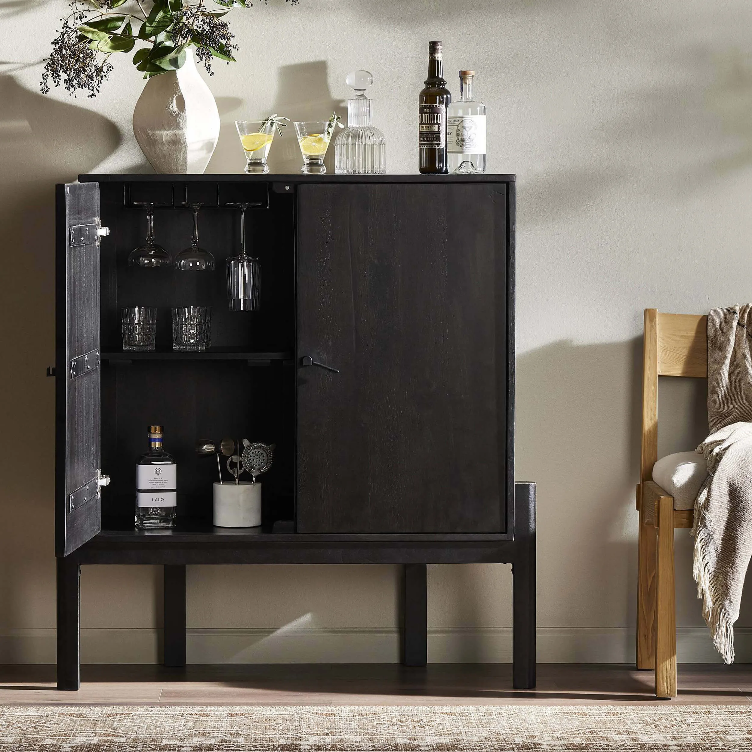Reza Bar Cabinet, Worn Black