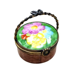 Round Flowers Basket Limoges Pill Box Porcelain