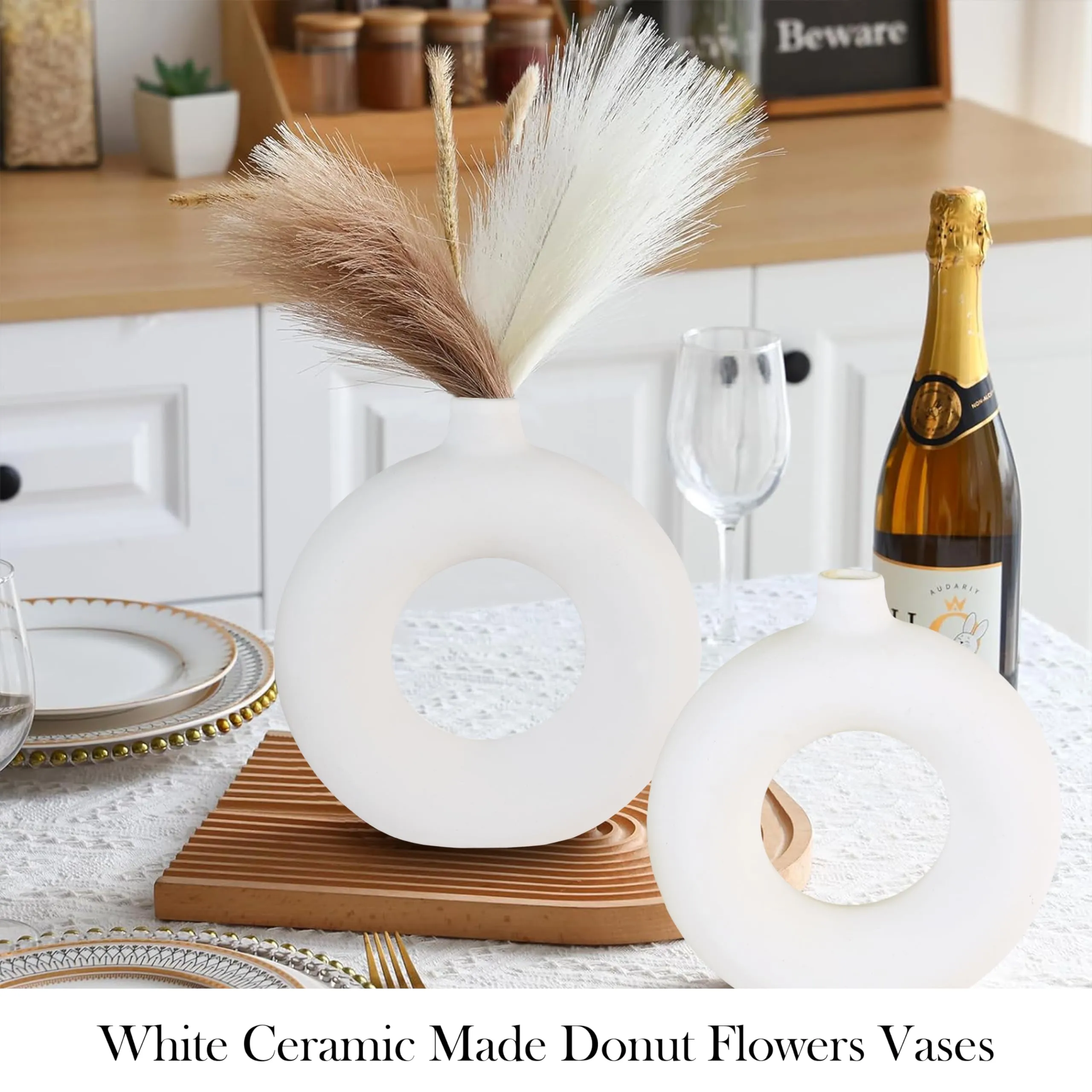 Rousrie Aesthetic Ceramic Flowers Vase for Living Room, Dining Table, Study Table Home Decoration, White Flower Pot for Gifting and Décor