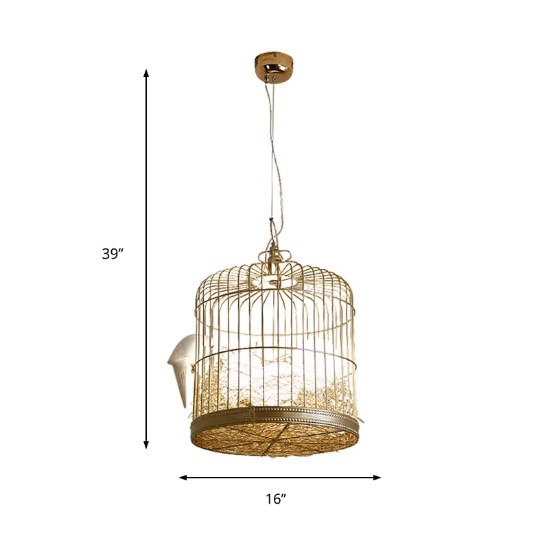 Rustic Matte White Glass Egg Shaped Chandelier with Bird and Birdcage - 3 Light Hanging Fixture