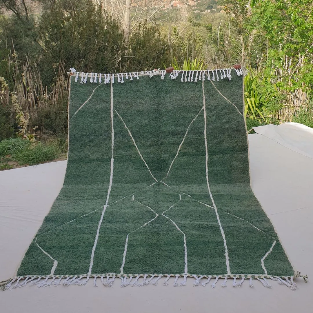 Sabani | Green Moroccan Rug 6x9 Soft Beni Ourain | Handmade Berber Wool Carpet | 6'66x9'68 Ft | 203x295 cm