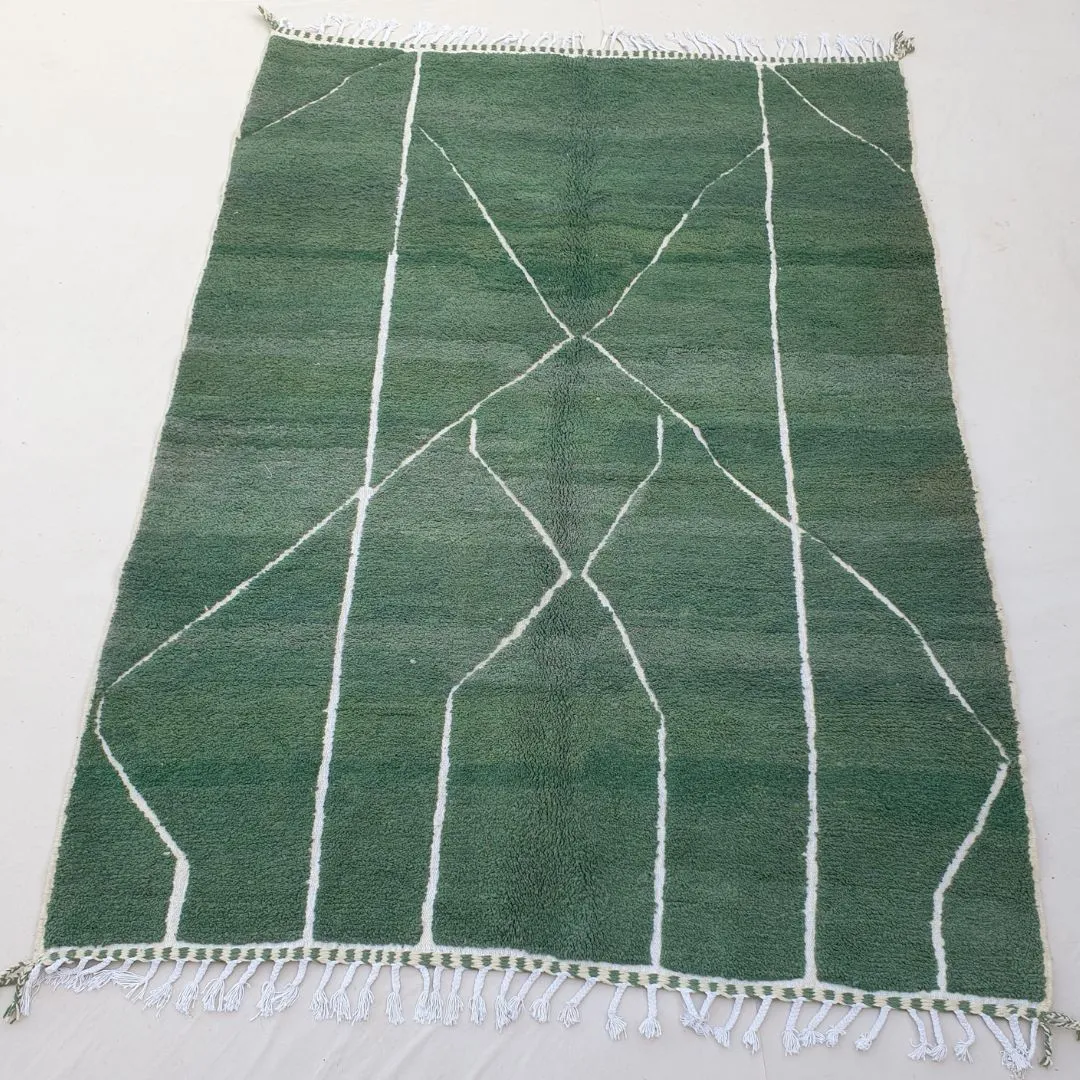 Sabani | Green Moroccan Rug 6x9 Soft Beni Ourain | Handmade Berber Wool Carpet | 6'66x9'68 Ft | 203x295 cm