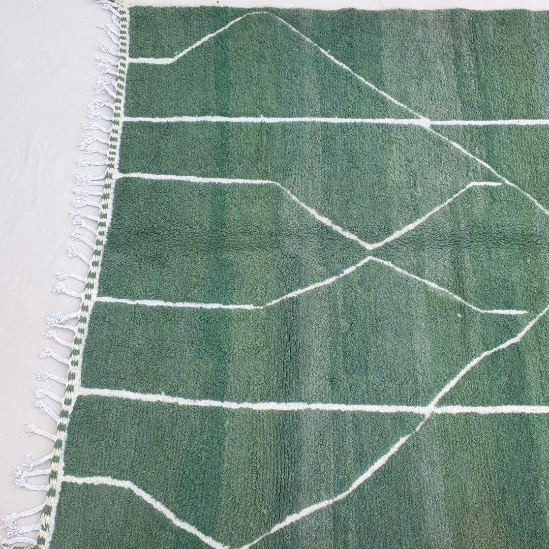 Sabani | Green Moroccan Rug 6x9 Soft Beni Ourain | Handmade Berber Wool Carpet | 6'66x9'68 Ft | 203x295 cm