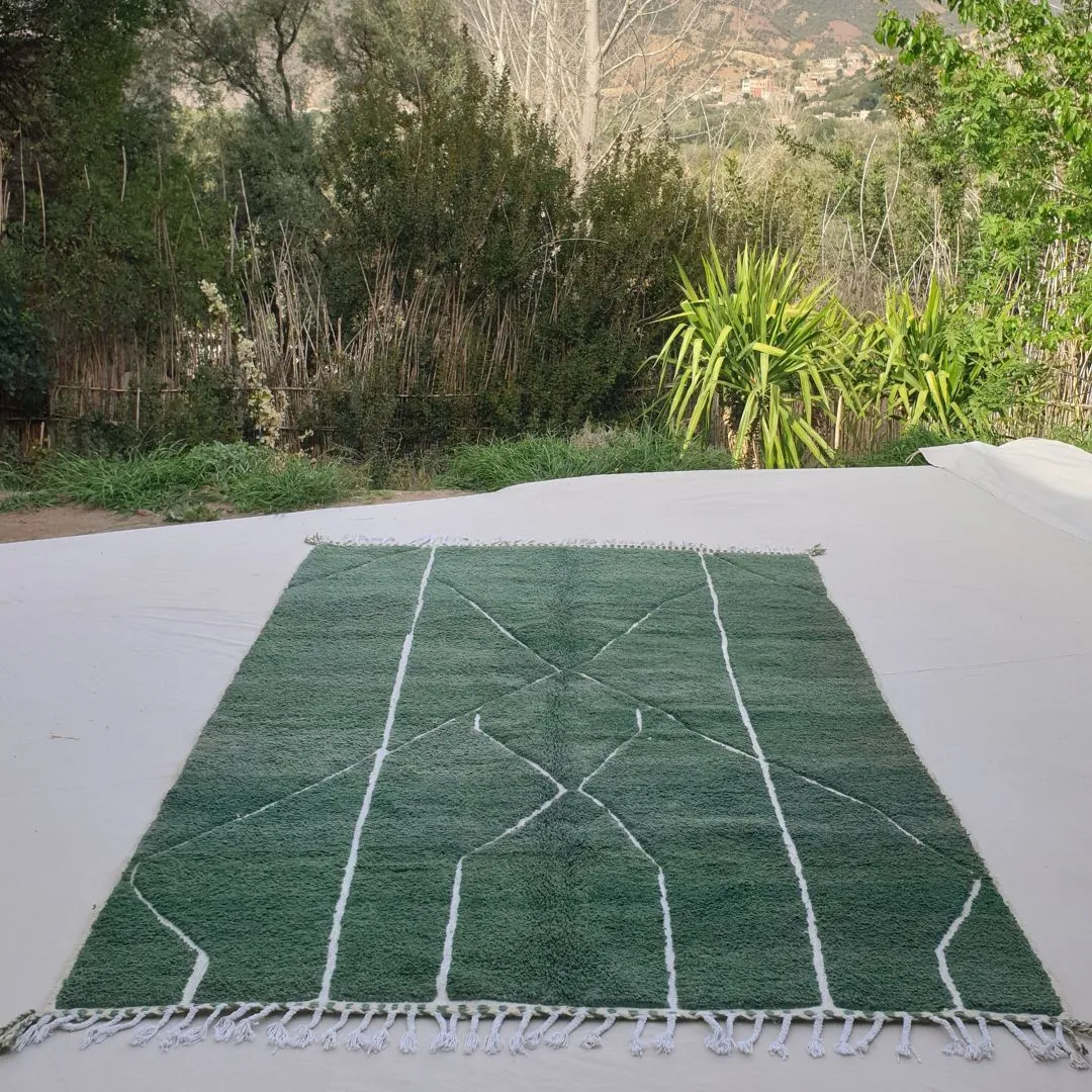 Sabani | Green Moroccan Rug 6x9 Soft Beni Ourain | Handmade Berber Wool Carpet | 6'66x9'68 Ft | 203x295 cm