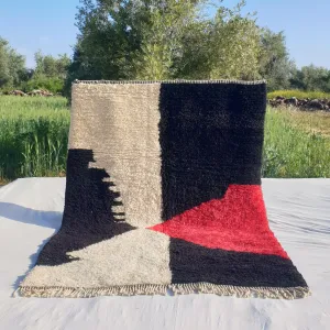 Saida | Moroccan Beni rug 6x9 Ultra Soft | Black White Red Beni Ouarain | 9x6'56 Ft | 280x200 cm