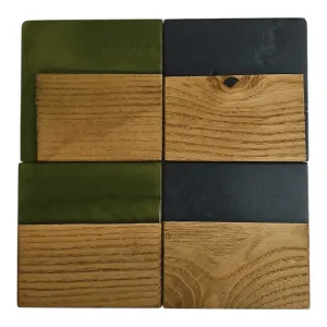 Sassafras Wood with Metal/Olive Epoxy Coaster