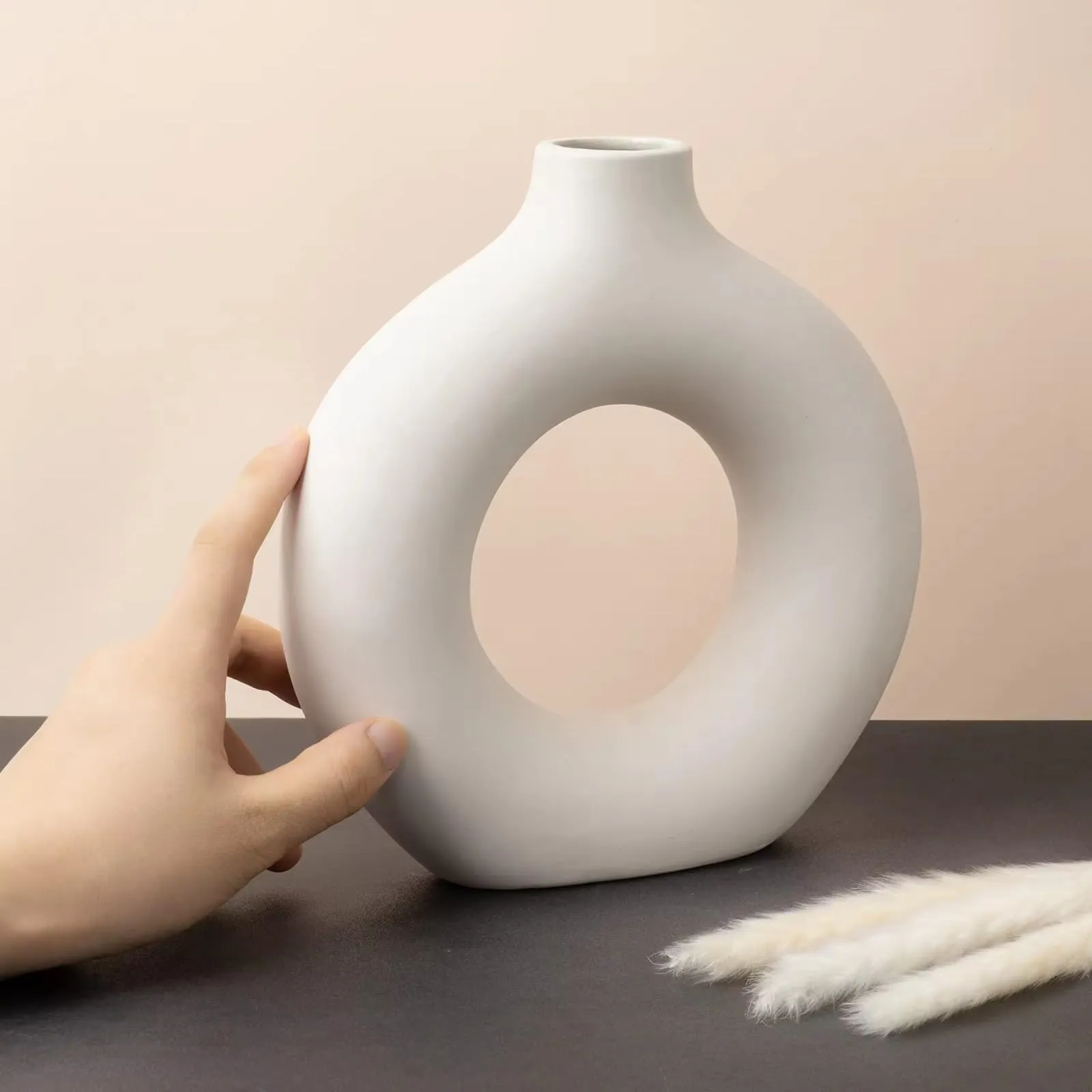 SATYAM KRAFT 1 Pcs Unbreakable Lightweight Plastic Donut Vase for Home, Bedroom, Living Room,Raksha Bandhan, Office, Balcony, Kitchen, Table,Gift for Birthday, Anniversary, Nordic Design (Pack of 1)
