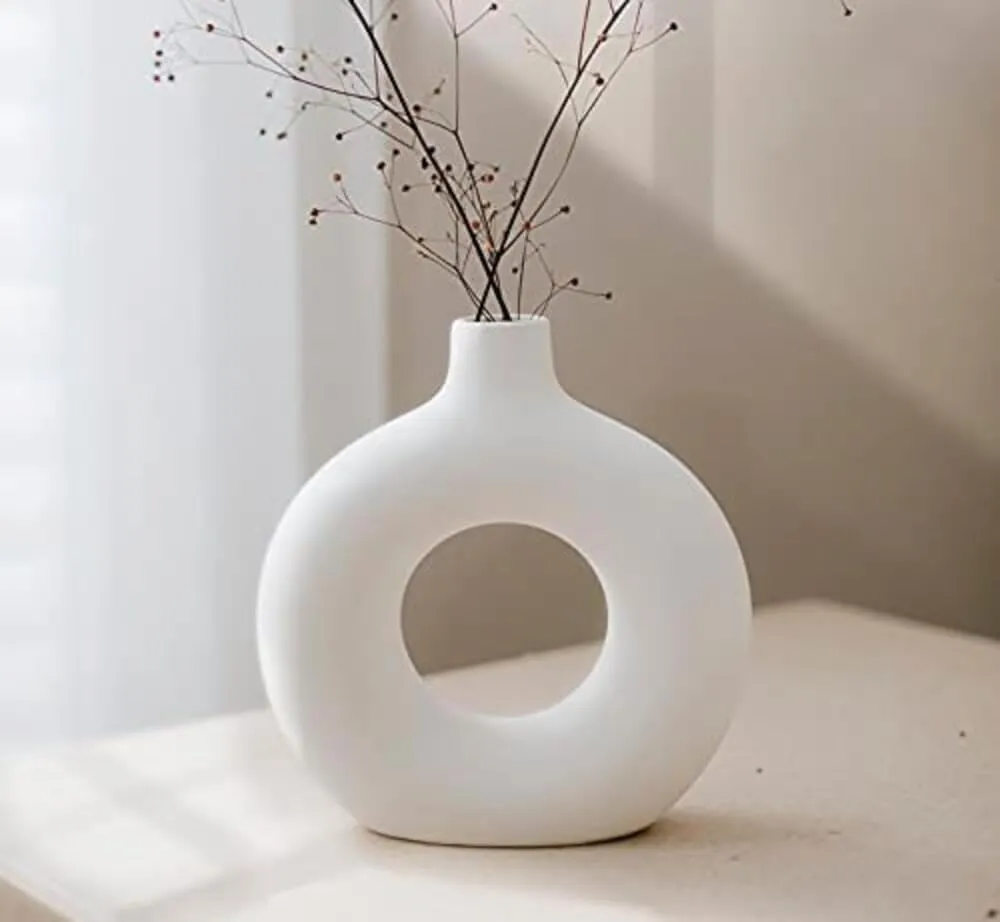 SATYAM KRAFT 1 Pcs Unbreakable Lightweight Plastic Donut Vase for Home, Bedroom, Living Room,Raksha Bandhan, Office, Balcony, Kitchen, Table,Gift for Birthday, Anniversary, Nordic Design (Pack of 1)