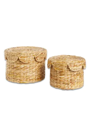 Scalloped Edge Bulrush Storage Baskets, Set of 2