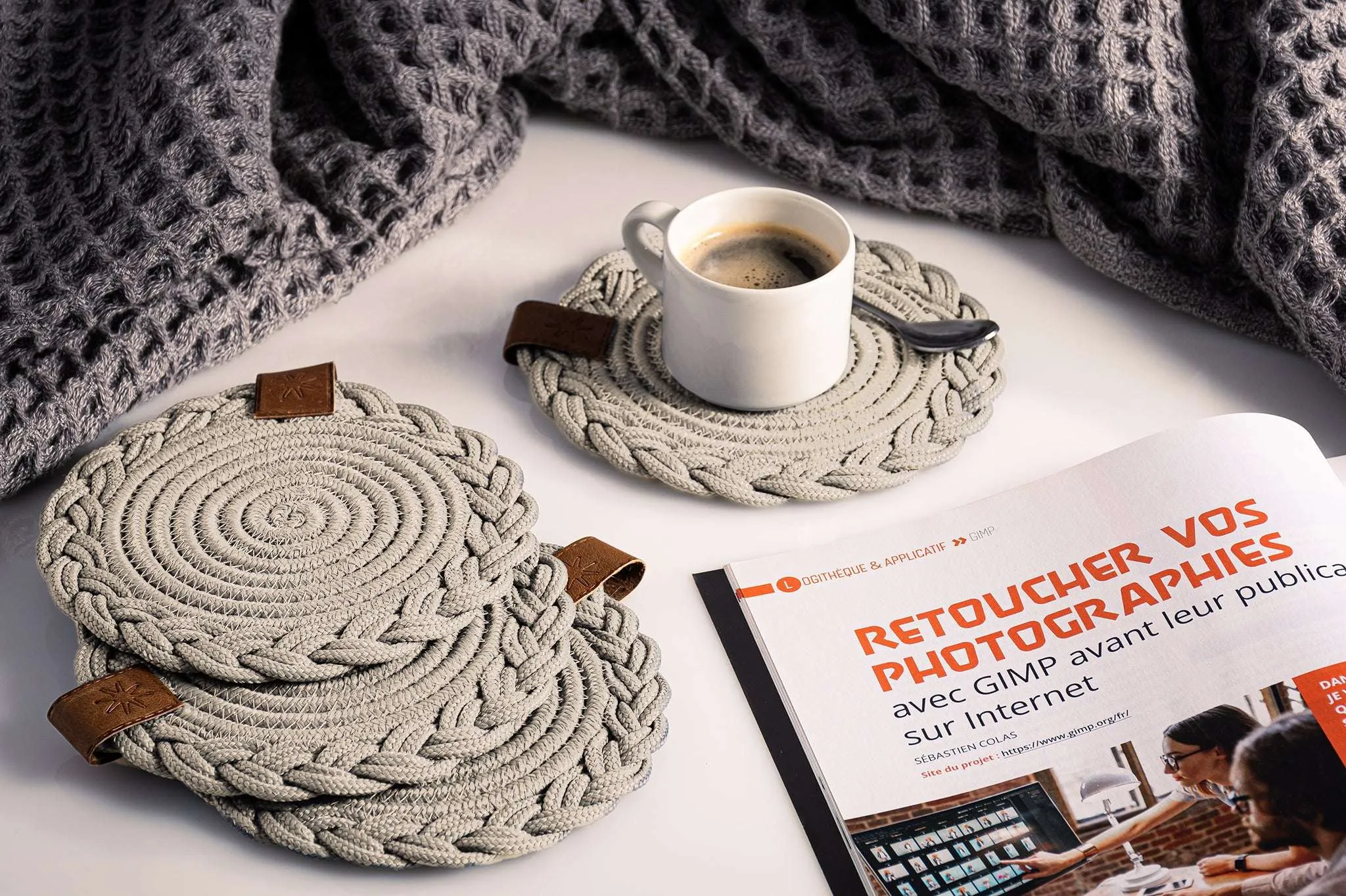 Set of 2 Beige Coasters - 15cm