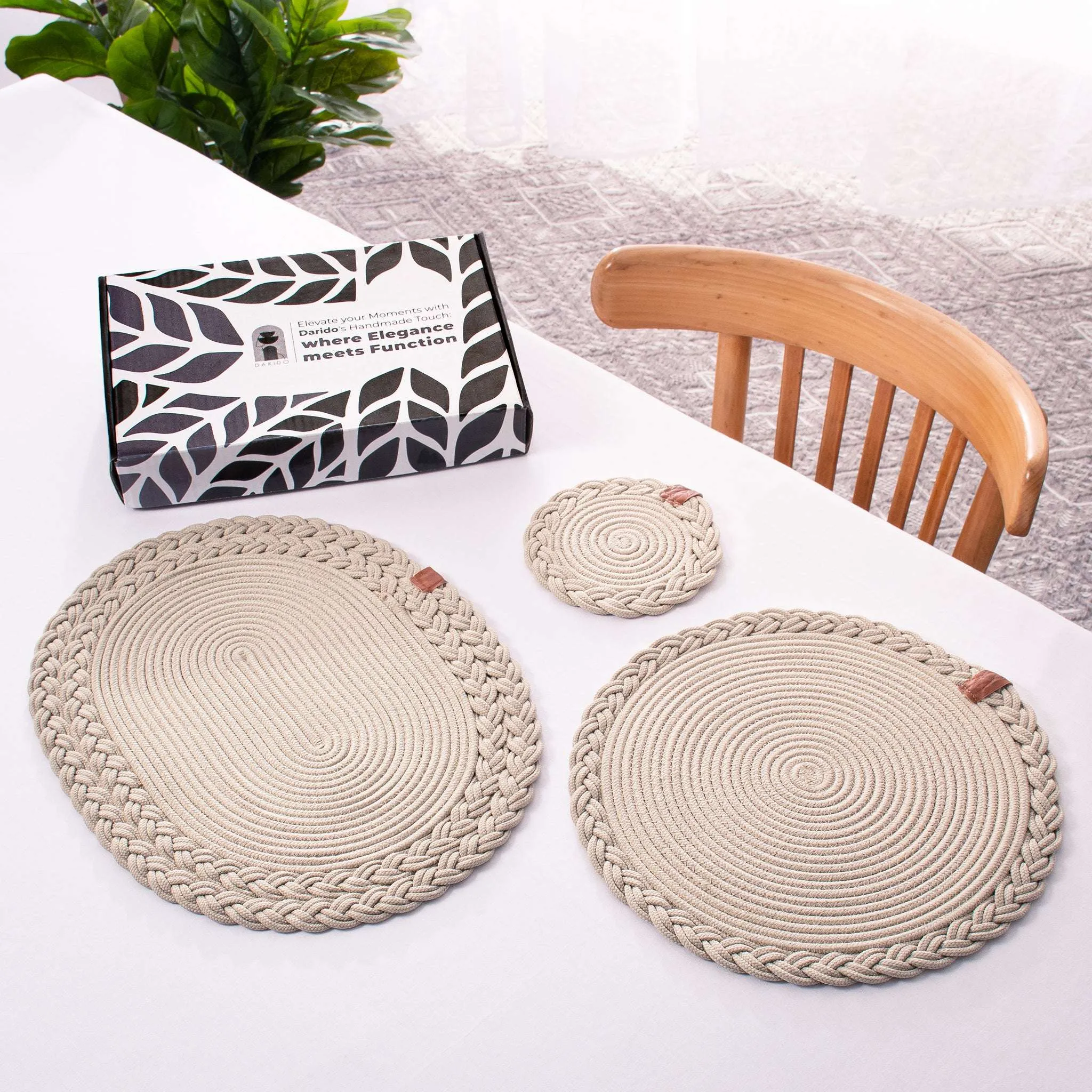Set of 2 Beige Coasters - 15cm