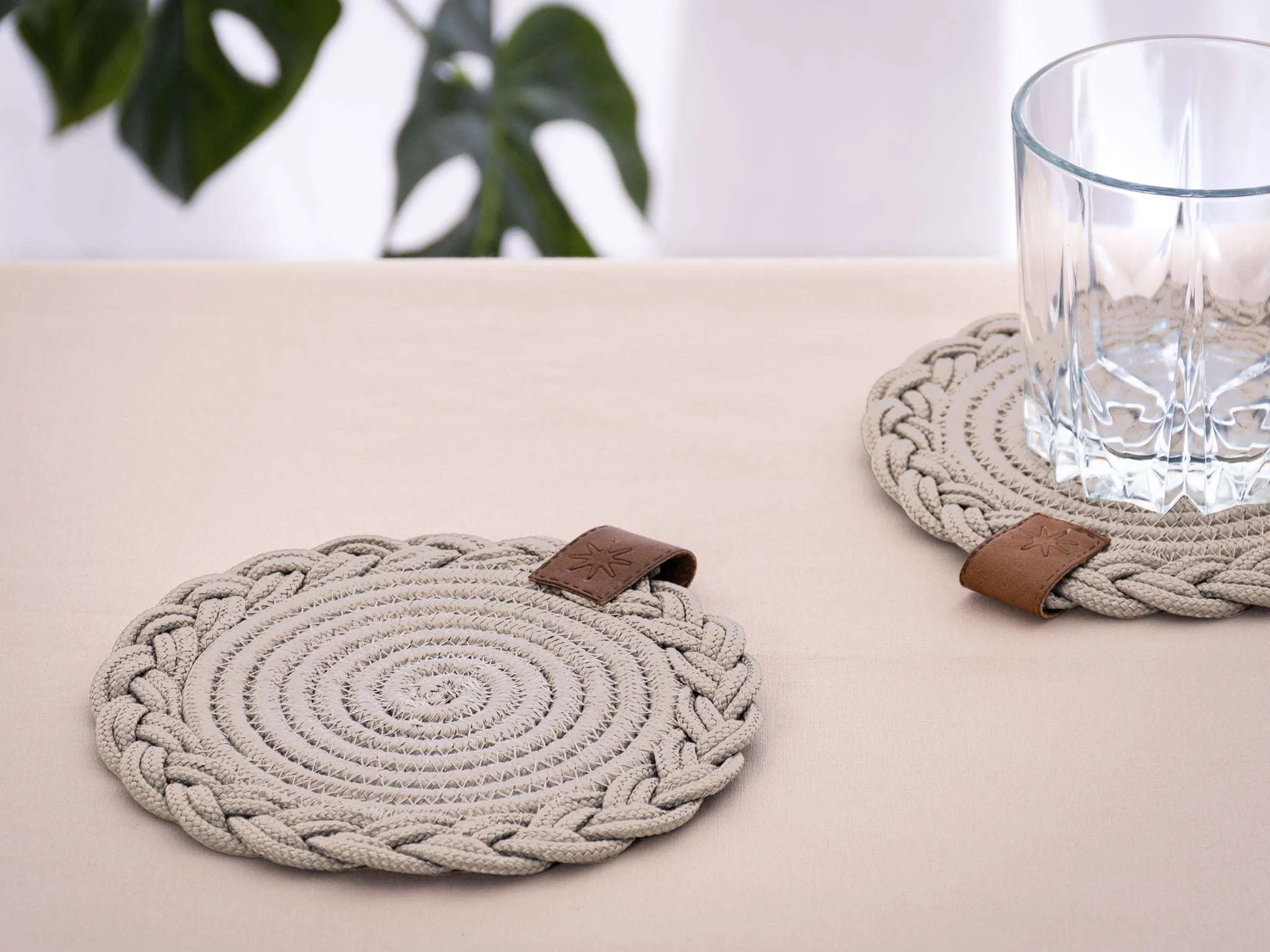 Set of 2 Beige Coasters - 15cm