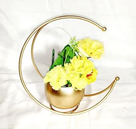 SH IMPEX Geometric Metal Flower Vase Diwali Gift Items for Home Decoration Tabletop, Side Table, Living Room, Home Office Decoration, Home Decorative Items, Golden 9 Inches Height (2 Piece)