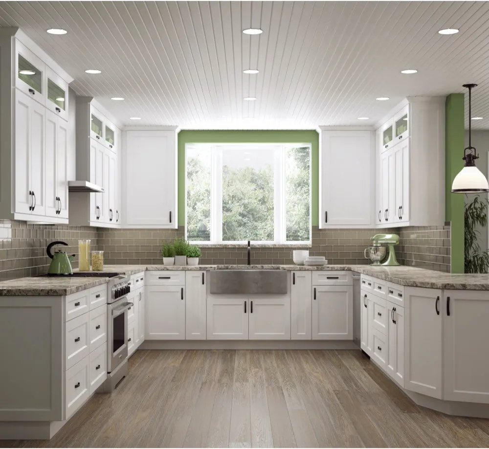 Shaker White 60" x 34.5" x 21" Four Door, Three Drawer, Two False Drawer Vanity Cabinet
