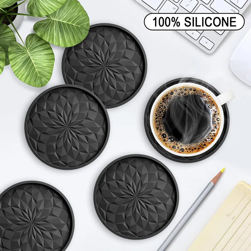 Silicone Coasters [6 Pack] Coasters with Holder - Drinking Coasters - Live for Hot or Cold Drink Thickened, Non-Slip, Non-Stick,