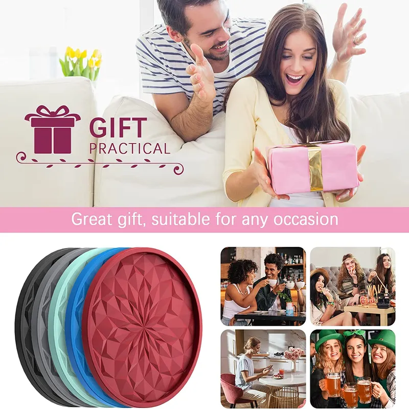 Silicone Coasters [6 Pack] Coasters with Holder - Drinking Coasters - Live for Hot or Cold Drink Thickened, Non-Slip, Non-Stick,