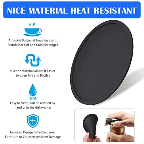 Silicone Coasters, Coasters for Drinks 6 Set Non-Slip Cup Coasters, Heat Resistant Cup Mate, Soft Coaster for Tabletope Protection, Furniture from Damage (Black)