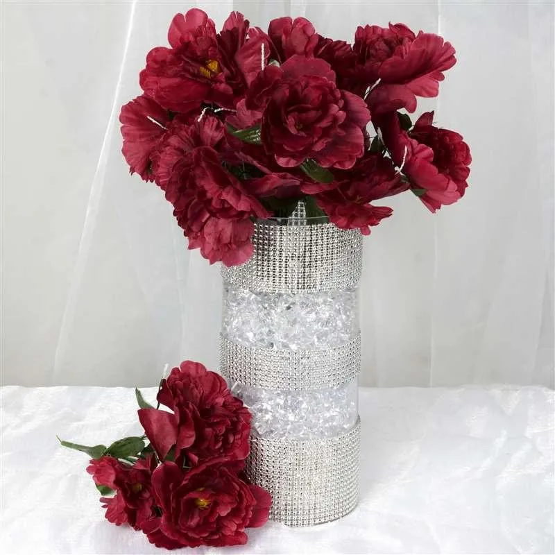Small Peony Bush Artificial Silk Flowers - Burgundy