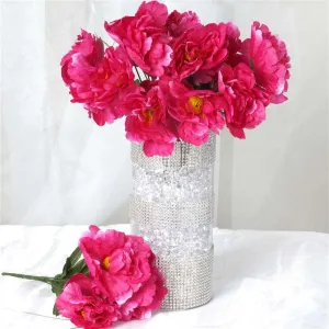 Small Peony Bush Artificial Silk Flowers - Fuchsia