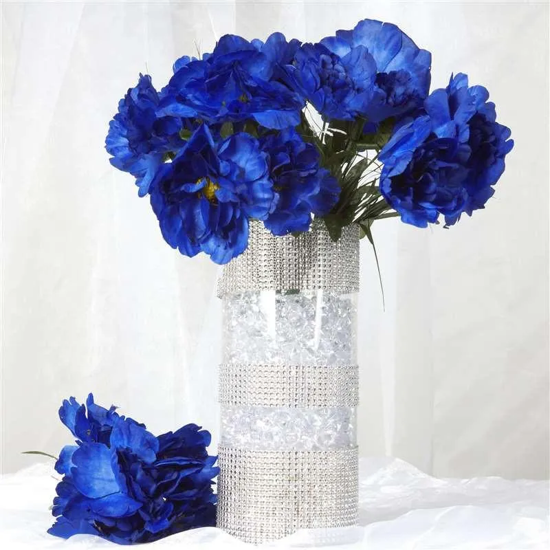 Small Peony Bush Artificial Silk Flowers - Royal Blue