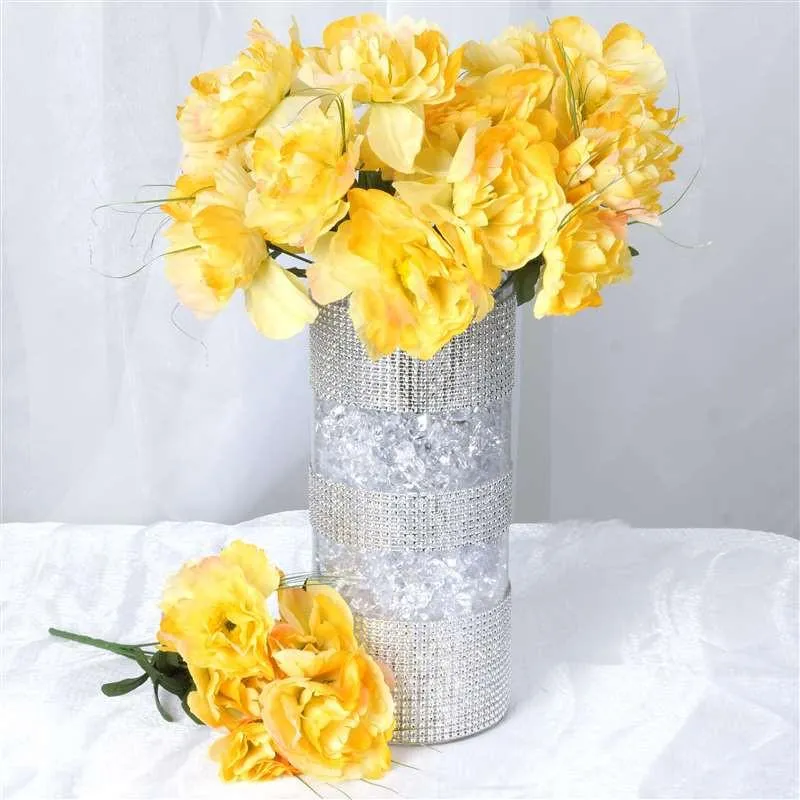 Small Peony Bush Artificial Silk Flowers - Yellow