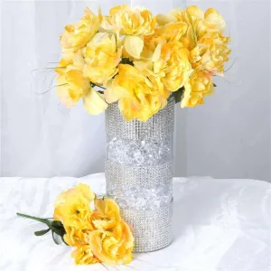 Small Peony Bush Artificial Silk Flowers - Yellow